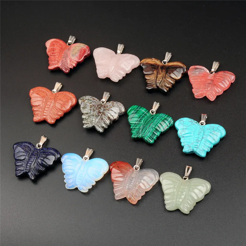 Handgemaakte nieuwe Bohemen Mode Populaire Crystal Hanger Animal Butterfly Gemaakt van Semi Gems Opal Rose Quartz Sieraden Dames Mannen Gratis Verzending