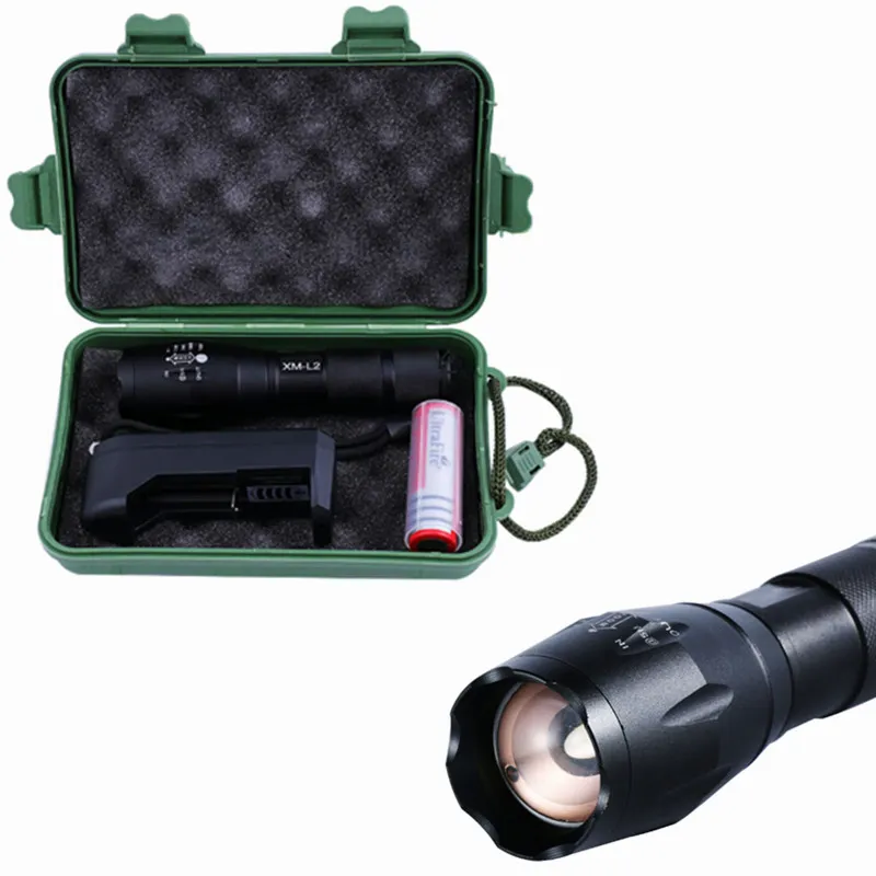 CREE XM-L2 LED-Taschenlampe, tragbar, einstellbarer Fokus, wiederaufladbare Taschenlampe, Lampenlicht mit 18650-Akku und Gehäuse