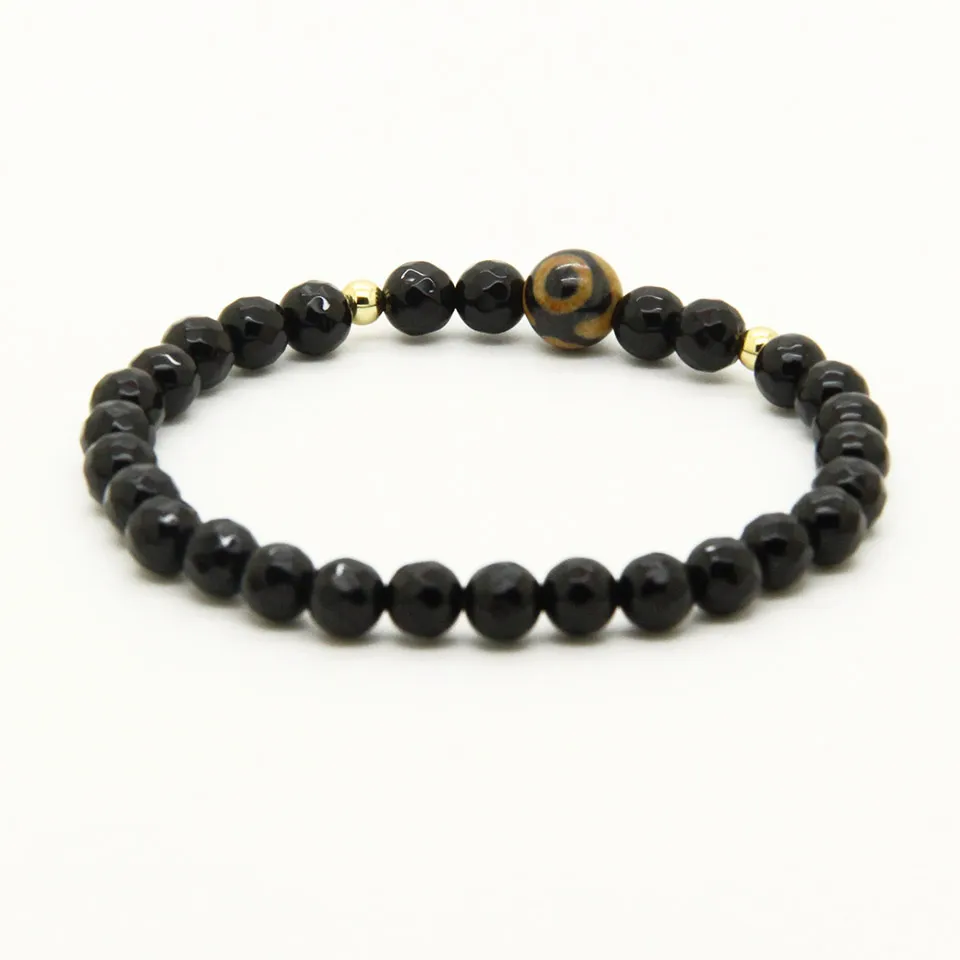 Religieuze groothandel sieraden 10 stks / partij A Grade Dzi Eye Stone Beads met 6mm Facet Black Onyx Lucky Energy Pasen Armbanden