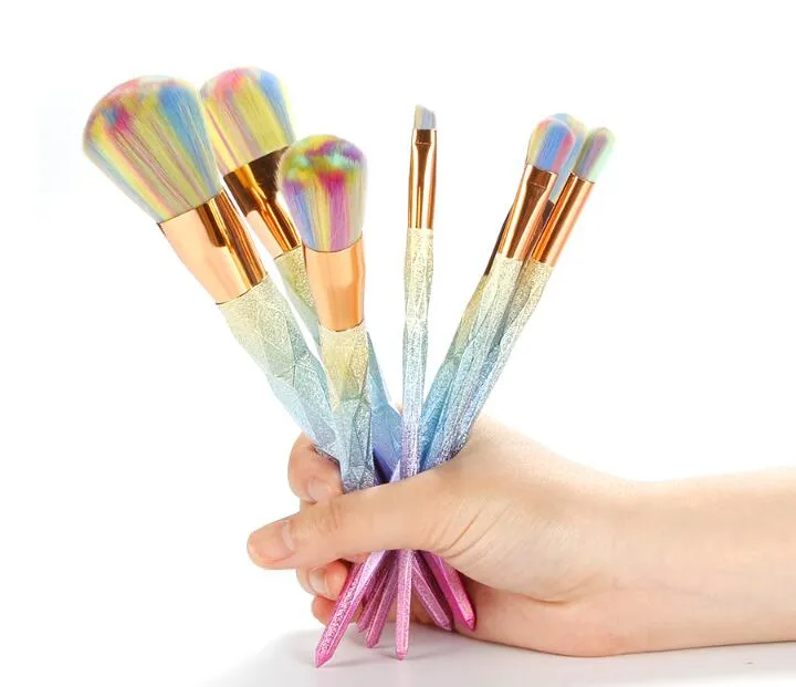 Diamond Mermaid Makeup Brushes Kit Dazzle Glitter Foundation Brush Set Rainbow Color Synthetic Hair Powder Eyebrow Lip Brush