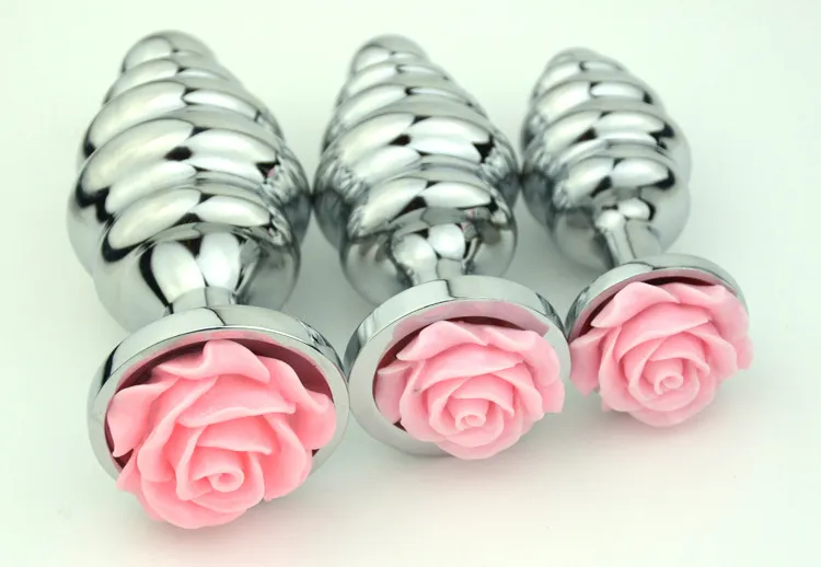 Metallskruvtråd rumpa anal plug rostfritt stål rumpa plugpink rose dekorera analsex leksaker produkt3664434