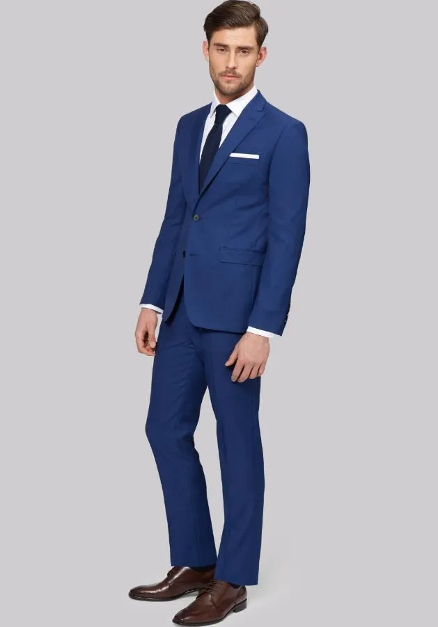New arriving custom made 2 button peak lapel mens suits slim fit three-piece wedding groom suit royal blue business suit