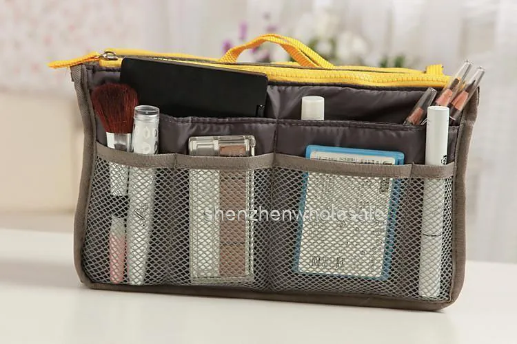 DHL Gratis 10 färger Väska i väska Dual Insert Multi-Function Handväska Makeup Pocket Organizer Purse