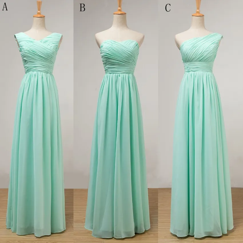 Pleated Long Chiffon Bridesmaid Dress Mint Green Floor Length Dress For Wedding Party New Robe Demoiselle D'Honneur