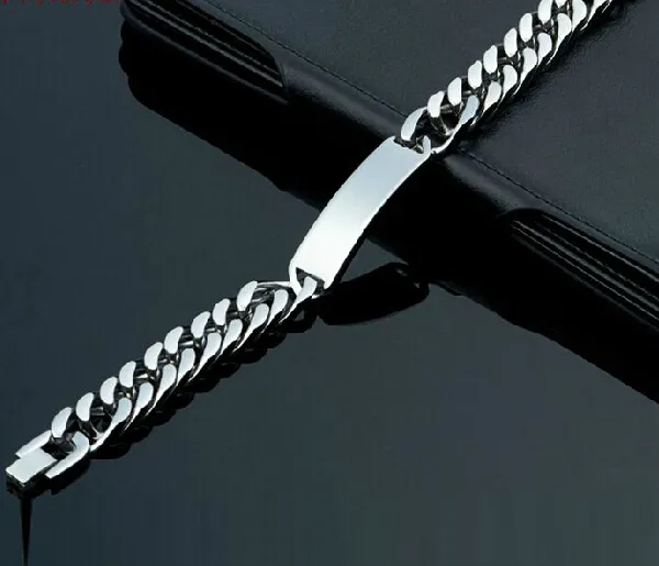 Polerad Silver Tone Biker Rostfritt Stål Mode Mäns Smycken Stor Stor 15mm 8.8 tums Great Curb Chain Bracelet ID Armband