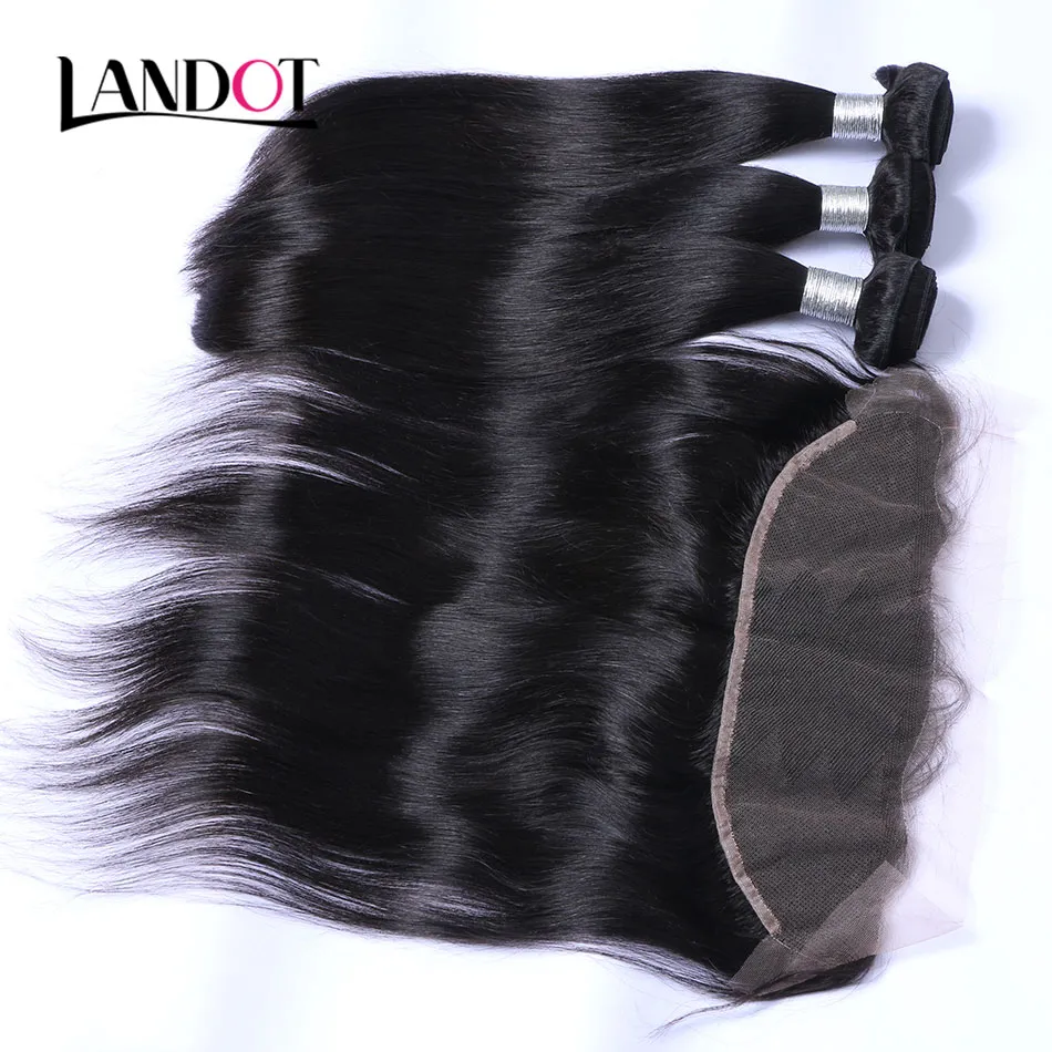 Brazilian Straight Virgin Hair Weaves 3 Bundles With 13x4 Ear to Ear Lace Frontal Closure Peruvian Indian Malaysian Remy Human Hai9343575