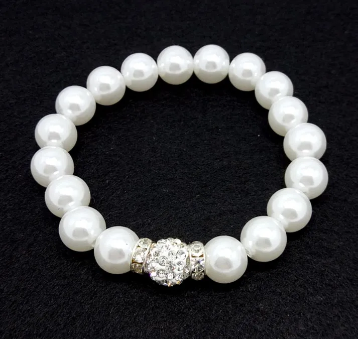 120pcs women's fashion handmade faux pearl & rhinestone clay charms adjustable bracelet jewelry