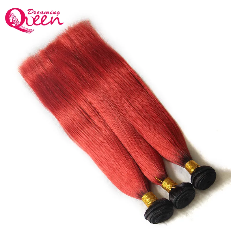 T1B Red Color Ombre Brazilian Straight Human Hair Extension Brazilian Ombre Virgin Human Hair Ombre Hair Weave Extension