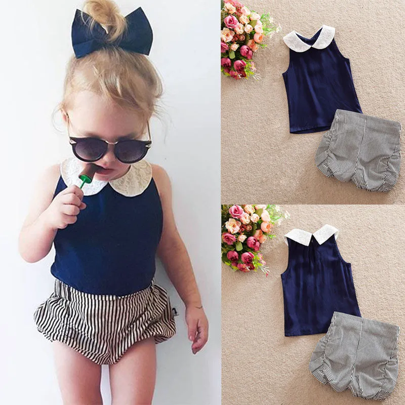 Wholesale Toddler Kids Baby Girls Clothes Sets Summer Beach Outfits Clothes T Shirt Tops Shorts Striped Set Girl Clothing 2 483 DHgate