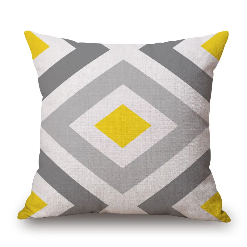 yellow and gray cushion cover cotton linen geometric throw pillow case for lounge chair 45cm nordic almofada decorative cojines3801559