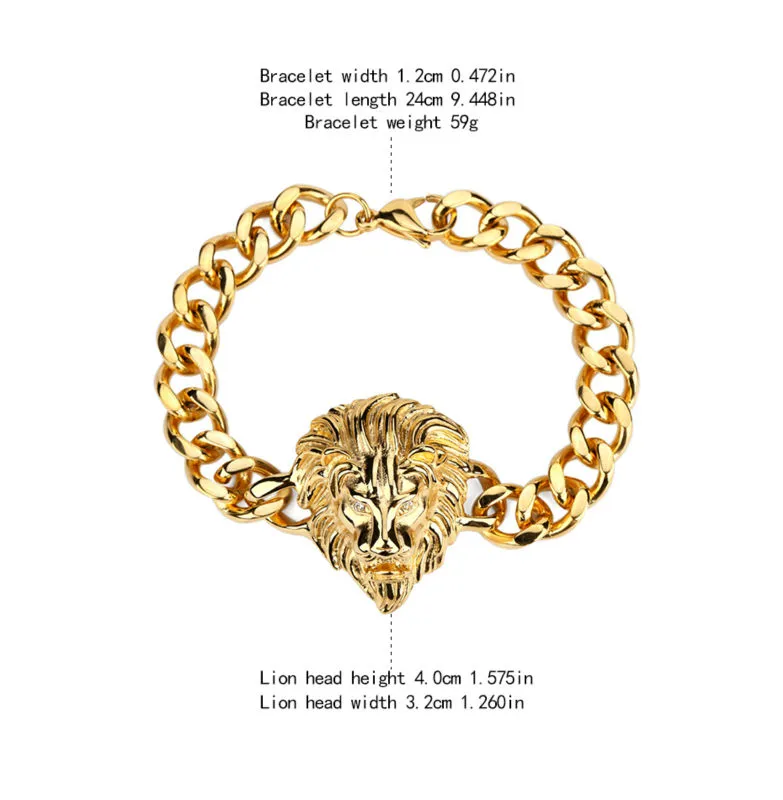 Nowa bransoletka Lion Gold Gold Bransoletka chłodna moda moda Hip Hop Silver Gold Kolor wysokiej jakości biżuteria męska na prezenty świąteczne