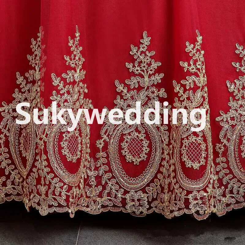 Nuovi abiti da sposa musulmani bordeaux con maniche lunghe Abiti da ballo da sposa africani con applicazioni dorate Hijab Arabia Saudita Bridal Dre292G