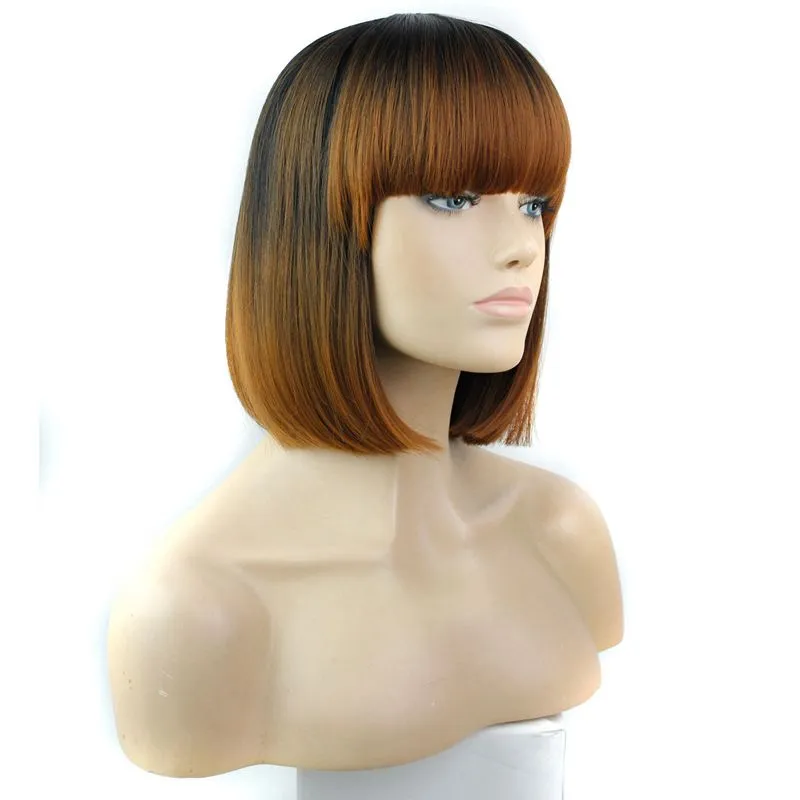 Perucas de cabelo sintético ombre com franco completo 12inch resistente ao calor preto sintético sintético bob peruca estilo popular