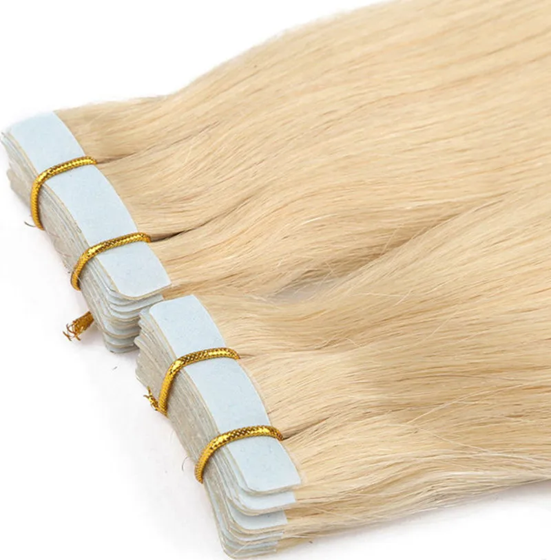 Grade 10A---Double Drawn Blonde Color 613 Pu tape in hair extension 100% Human remy hair 12''-26'' Weight 2 g 208C