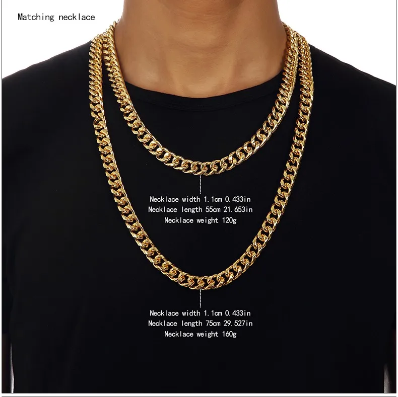 Gorący łańcuch Bransoletka 1,1 cm szerokość złota nadgarstka moda mężczyźni Hip Hop Biżuteria łańcuch