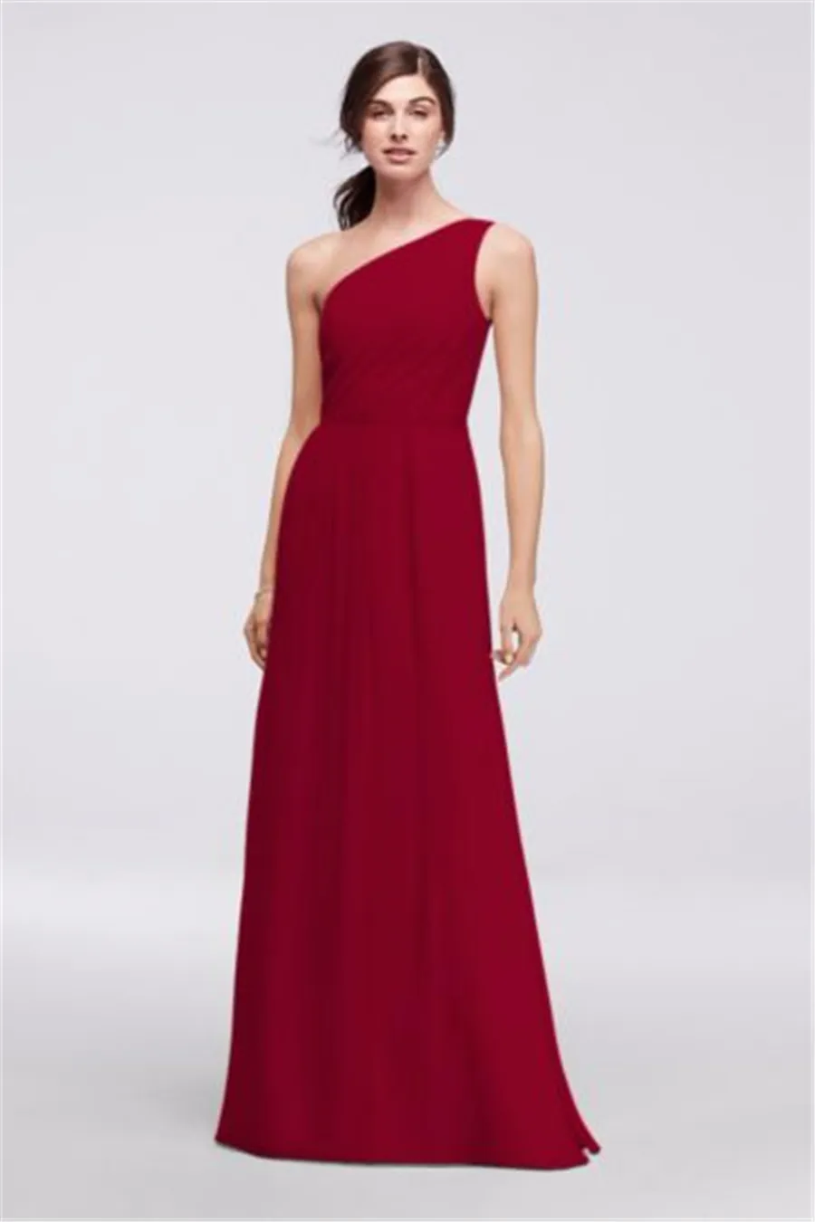 Side-Ruched One-Should Plain Chiffon Floor Lengte Bruidsmeisjes Jurk POB17003 Bruiloft Jurk Avondjurk Formele Jurken