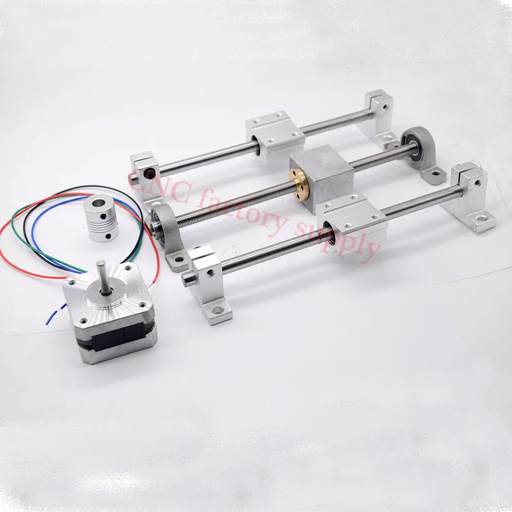 Freeshipping 3D Printer Guide Rail Sets T8 Ledskruv Längd 200mm + Linjäraxel 8 * 200 mm + kp08 sk8 sc8uu + mutterhus + koppling + stegmotor