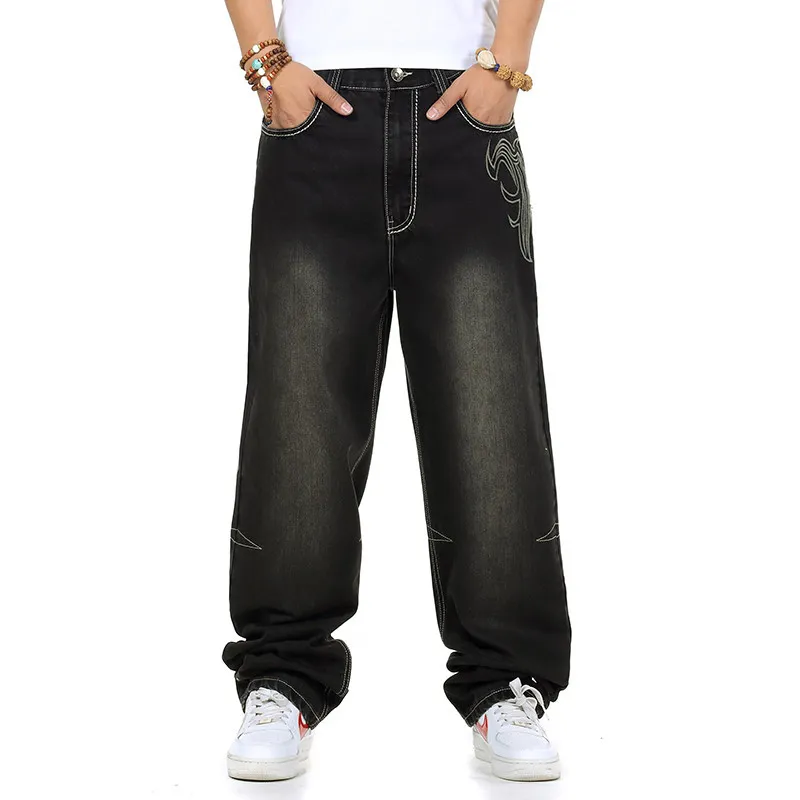 Groothandel-jeans mannen baggy zwart casual rap jeans losse broek hip-hop losse stijl hiphop jeans voor jongen grote maat taille 30-46