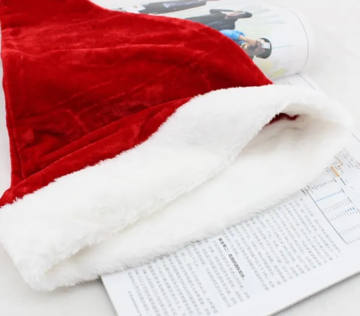 Högkvalitativ julhatt Vuxen julklapp röd plysch hatt för Santa Claus kostym Juldekoration Present WA1499
