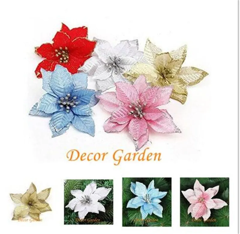 6/12 Pièces Paillettes Fleurs De Noël Arbre De Noël Fleur