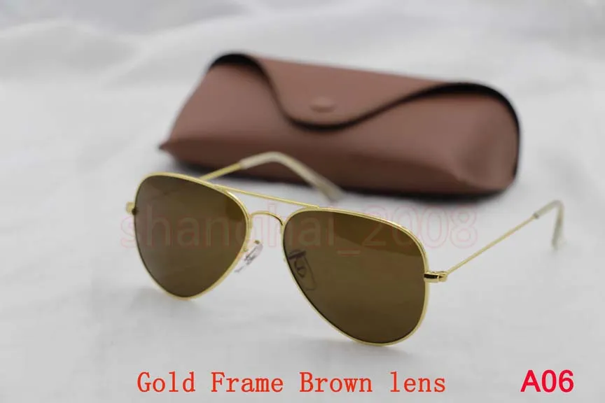 High Quality Classic Pilot Sunglasses Designer Brand Mens Womens Sun Glasses Eyewear Gold Metal Green 58mm 62mm Glass Lenses Brown Case