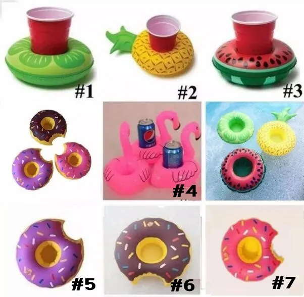 Flamingos Donut Melancia Abacaxi Coasters Infláveis ​​Piscina Donut Floating Coasters Bar Flutuante Bebida Copo Titular Brinquedos de Banho