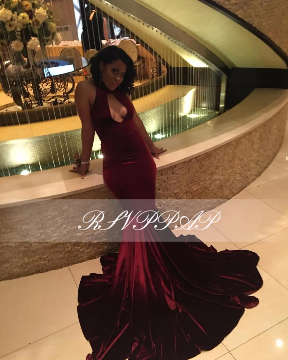 Sexy Long Prom Dress Burgundy Mermaid High Neck Backless Girl Black Special Occasion Dress Evening Party Gown Custom Made Plus Size