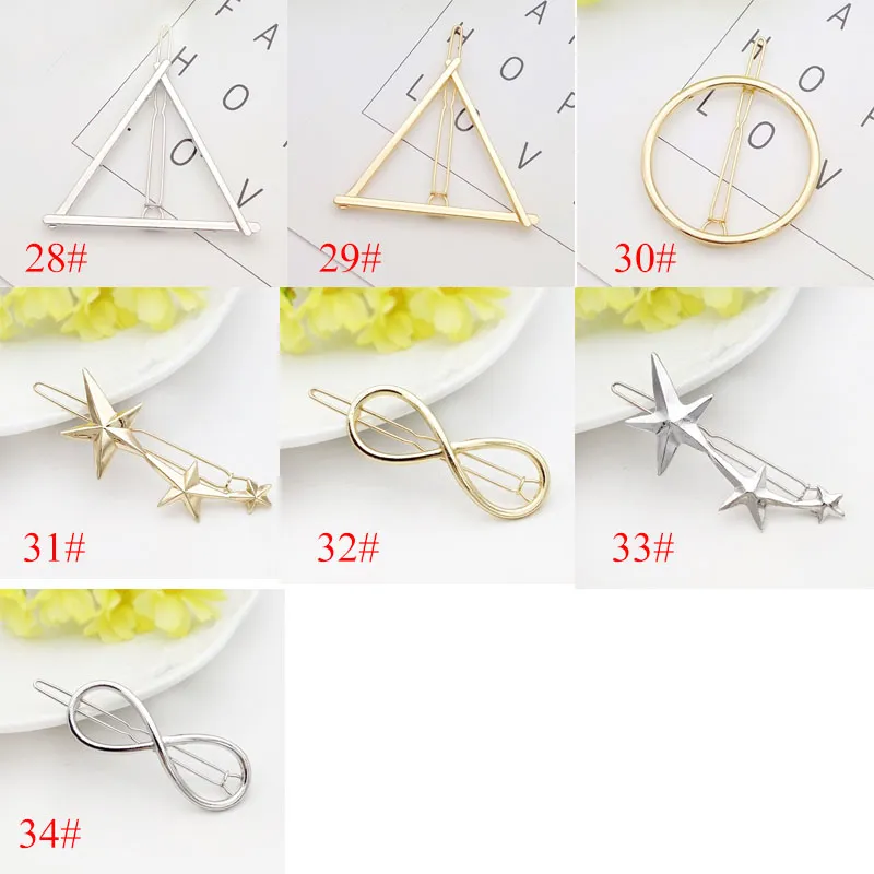 2017 New Promotion Trendy Vintage Circle Lip Moon Triangle Hair Pin Clip Hairpin Pretty Womens Girls Metal Jewelry Accessories