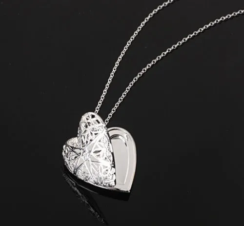 DIY biżuteria Mosiądz Hollow Gold Silver Plated Photo Heart Lockets Oleje Exchental Lockets Wisiorek Naszyjnik B630