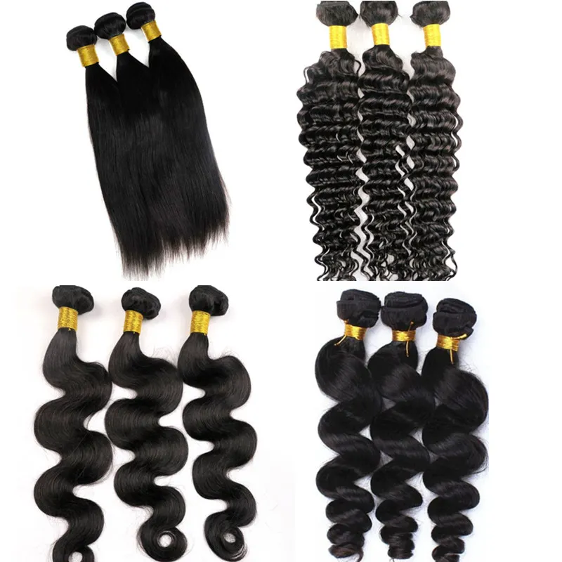 Pacotes de cabelo humano humano virgem virgem não transformada tecemos wefts WeFts onda corporal profunda extensões