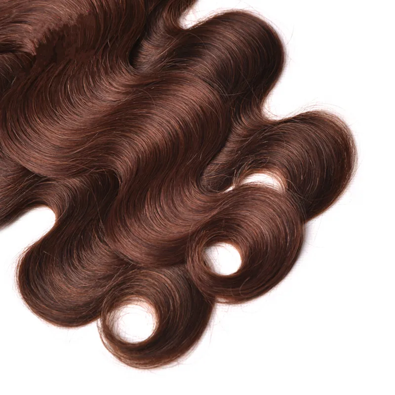 Capelli umani vergini malesi Onda del corpo Trama di capelli umani color cioccolato Marrone medio # 4 Estensione dei capelli ondulati 3 pezzi donna