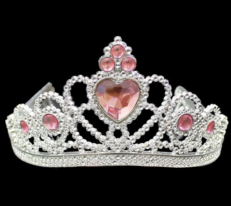 Cos Princess Kids Crown Crown Pl￡stico Tiara Birthday Party Favor Firld Silver Resin Heart Crystal Bands Pageant Prom Hair Jewelry Natal Presente