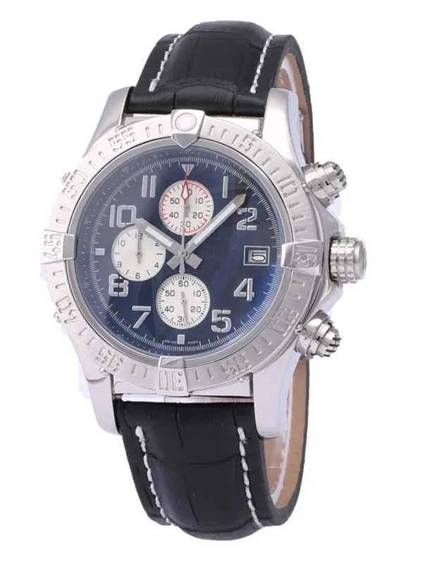 Toppkvalitet Mens Leather Strap Watch Quartz Stopwatch Luxury Rostfria klockor Chronograph Wrist Watch 215