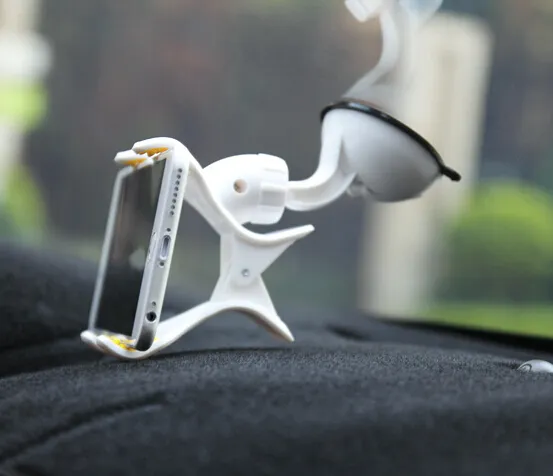 Qualität für iPhone 7 Doppel Clip Car Mount, einfach zu bedienende Universal 360 ° Rotation Windschutzscheiben-Telefonhalter für Handy-Einzelhandelspaket DB
