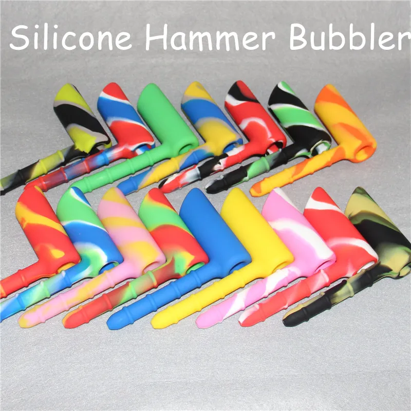 Mini Silicone Hammer Hookahs Bongs 6 holes Percolator Portable bong pipes bubbler with 18.8mm Glass Bowl DHL