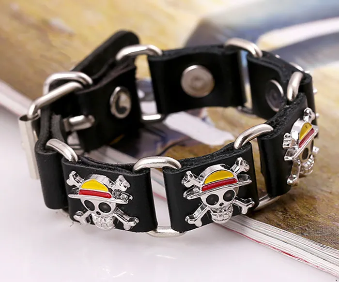 Vintage Pirate Skull Charm Bracelet Men's Casual Genuine Leather Bracelet With Metal Buckle Cool Punk Jewelry In Stock