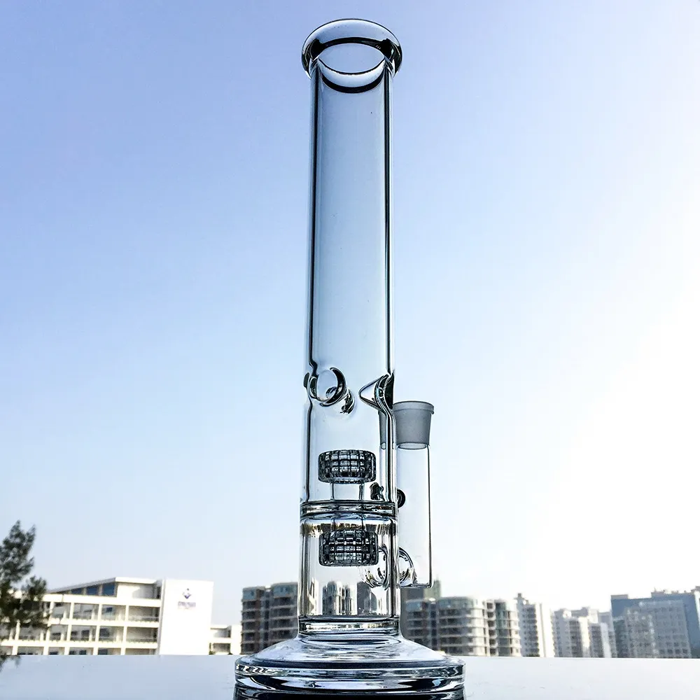 Waterpijpen Rechte Buis Bong 14 Inch Hoge Glazen Waterpijpen Stereo Matrix Perc Dab Rig Fritted Disc Glas Waterleidingen met Kom WP296