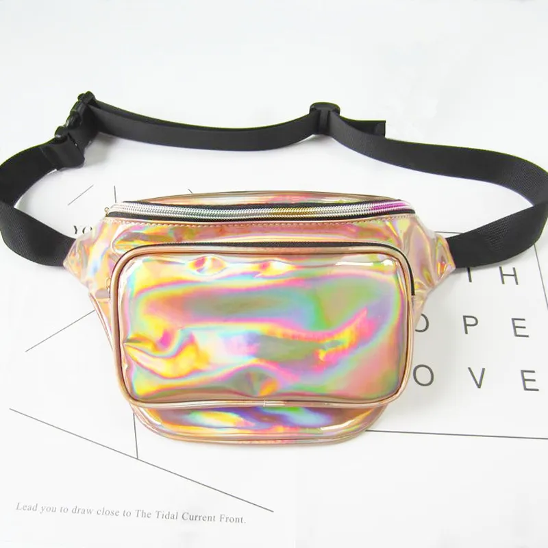 Midjepåsar Kvinnor Metallic Silver Fanny Pack Sparkle Festival Hologram 5Colors