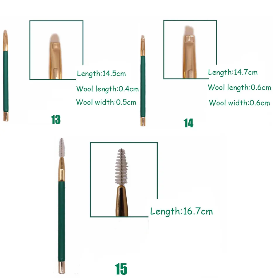 Vander 15Pcsset Green Makeup Brushes Set Kit Professional Foundation Brush Tool Beauty Tools Kits pincel maquiagem (51)