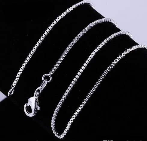 925 Sterling Silver Box Chain Halsband Smycken 1,2 mm 925 Sterling Silver Kedjor 100st / Mix Size Gratis