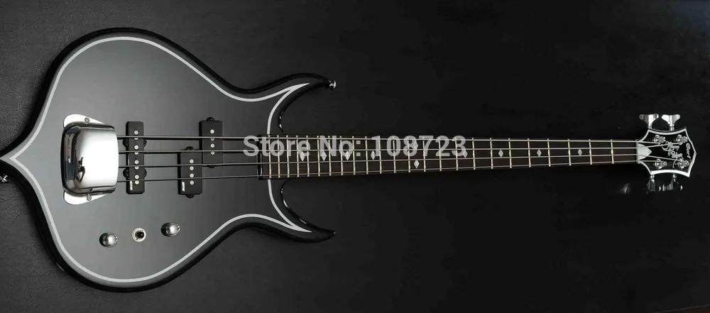 Chitarra elettrica rara Gene Simmons Punisher 4 corde basso elettrico nero corpo in mogano manico in acero tastiera in palissandro