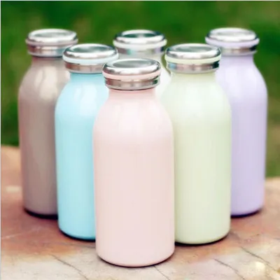 Le moins cher !!! Bouteille de lait de gobelet de 12 oz bouteille de yaourt en acier inoxydable isolée sous vide avec couvercle avec tasse de tasse pour enfant de 12 oz couleur macaron