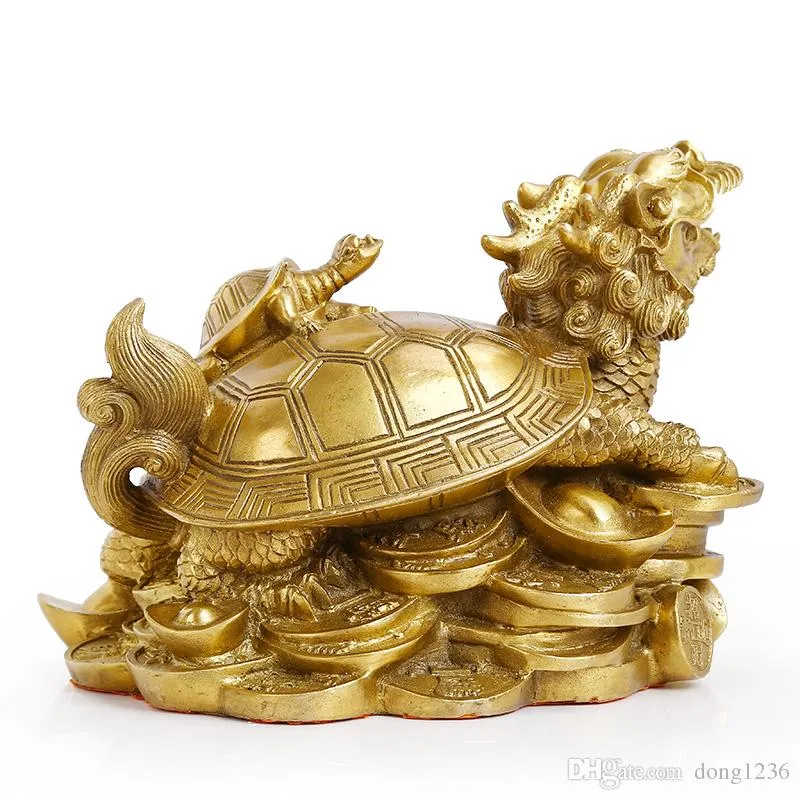 Pur cuivre dragon tortue pendule maison de ville zhuo mauvais esprits contre les petites personnes mère et fils lingot tortue bête feng shui