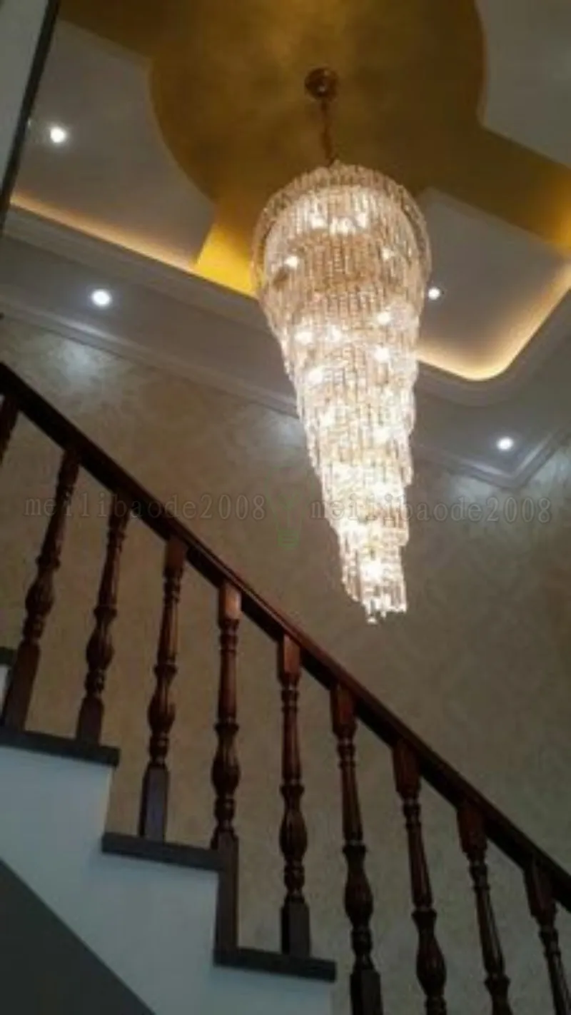 NUEVO Candelabro de oro Palace Swirl Lámpara colgante de cristal grande Villas Hotel Hall Light Escalera Luces Droplight MYY