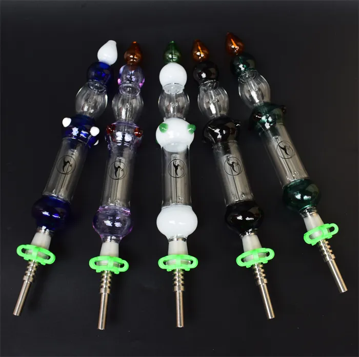 Blå / Svart / Vit / Rosa / Grön Färg NC med 14mm Titan Titan Spik Glas Bong Billiga Smoking Accessory Set