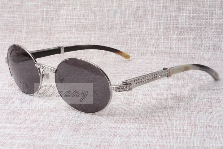 High-End-Sonnenbrille mit runden Diamanten 7550178, natürlich, Schwarz-Weiß-Winkel, rechtwinklige Sonnenbrille für Herren, Damenbrillengröße: 57–22–135 mm