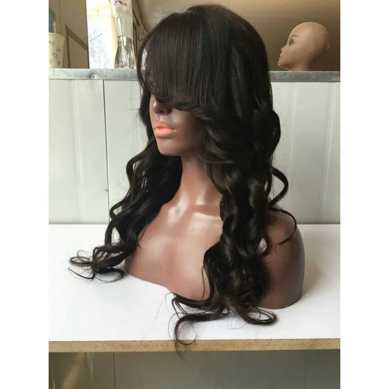 Brazilian Full Lace Wigs Human Hair Glueless Lace Front Wig With Side Bangs For Black Women4784651