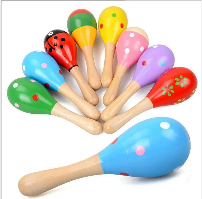 Kleurrijke 11cm Zand Hamer Rammelaar Infant Mini Houten Maracas Klassieke Baby Leunend Onderwijs Speelgoed Baby Shaker Vroeg Educatief Speelgoed