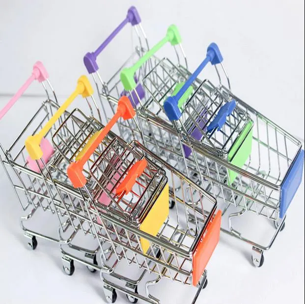 Fashion Mini Supermarket Hand Trolley Shopping Cart Desktop Decor Desk Storage Toy Holder Accessory Children Gift