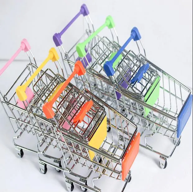 Fashion Mini Supermarket Hand Trolley Carrello della spesa Desktop Decor Desk Storage Toy Holder Accessorio Regalo per bambini